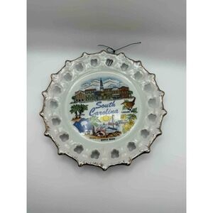 Vintage South‎ Carolina Souvenir Plate Charleston Myrtle Beach Gold Trim Decor